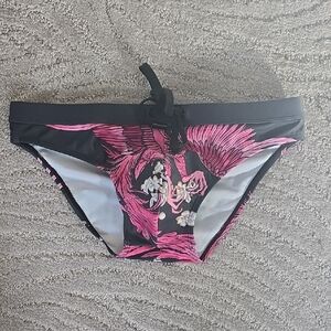Skull & Bones Stylish Black and Pink Men's Swim Trunks - Unworn
